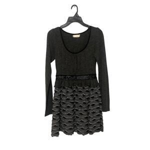 A'reve Womens Knit Long Sleeve Ruffle Dress Size Small Scoop Neck Dark Gray